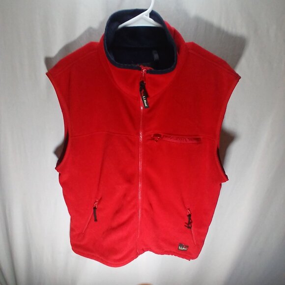 L.L. Bean Mens Fleece Outdoor Vest Size Large Full Zip Warm Layered Red & Navy - Picture 7 of 11
